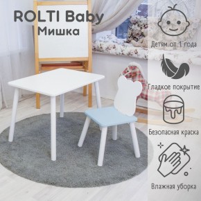 Детский комплект стол и стул «Мишка» Rolti Baby  (голубая столешница/голубое сиденье/белые ножки) в Добрянке - dobryanka.ok-mebel.com | фото