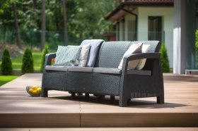 Диван пластиковый Корфу Макс (Corfu love seat max) графит в Добрянке - dobryanka.ok-mebel.com | фото 3