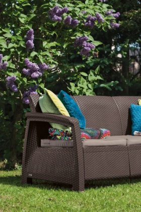 Диван пластиковый Корфу Макс (Corfu love seat max) коричневый в Добрянке - dobryanka.ok-mebel.com | фото 2