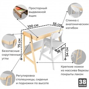 Комплект растущий стол и стул 38 попугаев «Вуди» (Белый, Без покрытия) в Добрянке - dobryanka.ok-mebel.com | фото
