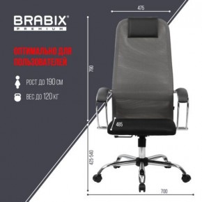 Кресло офисное BRABIX PREMIUM "Ultimate EX-800" хром, плотная двойная сетка Х2, черное/серое, 532912 в Добрянке - dobryanka.ok-mebel.com | фото 3