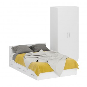 Кровать с ящиками 1400 + Шкаф 2-х створчатый Стандарт, цвет белый, ШхГхВ 143,5х203,5х70 + 90х52х200 см., сп.м. 1400х2000 мм., б/м, основание есть в Добрянке - dobryanka.ok-mebel.com | фото 2