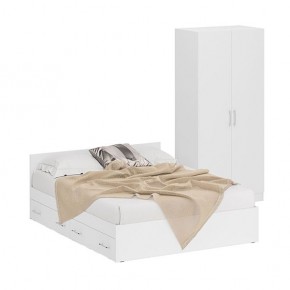 Кровать с ящиками 1600 + Шкаф 2-х створчатый Стандарт, цвет белый, ШхГхВ 163,5х203,5х70 + 90х52х200 см., сп.м. 1600х2000 мм., б/м, основание есть в Добрянке - dobryanka.ok-mebel.com | фото