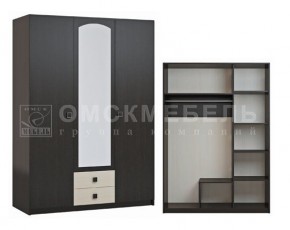 Шкаф 3-х дверный с 2 ящиками с зеркалом Шк51 МС Люсси (венге/дуб девон) в Добрянке - dobryanka.ok-mebel.com | фото