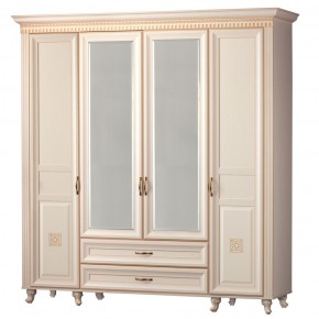 Шкаф для одежды 4-дверный с зеркалом №493 Марлен кремовый белый в Добрянке - dobryanka.ok-mebel.com | фото