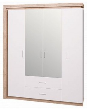 Шкаф для одежды с ящиками 4-х створчатый с зеркалом Люмен 16 в Добрянке - dobryanka.ok-mebel.com | фото